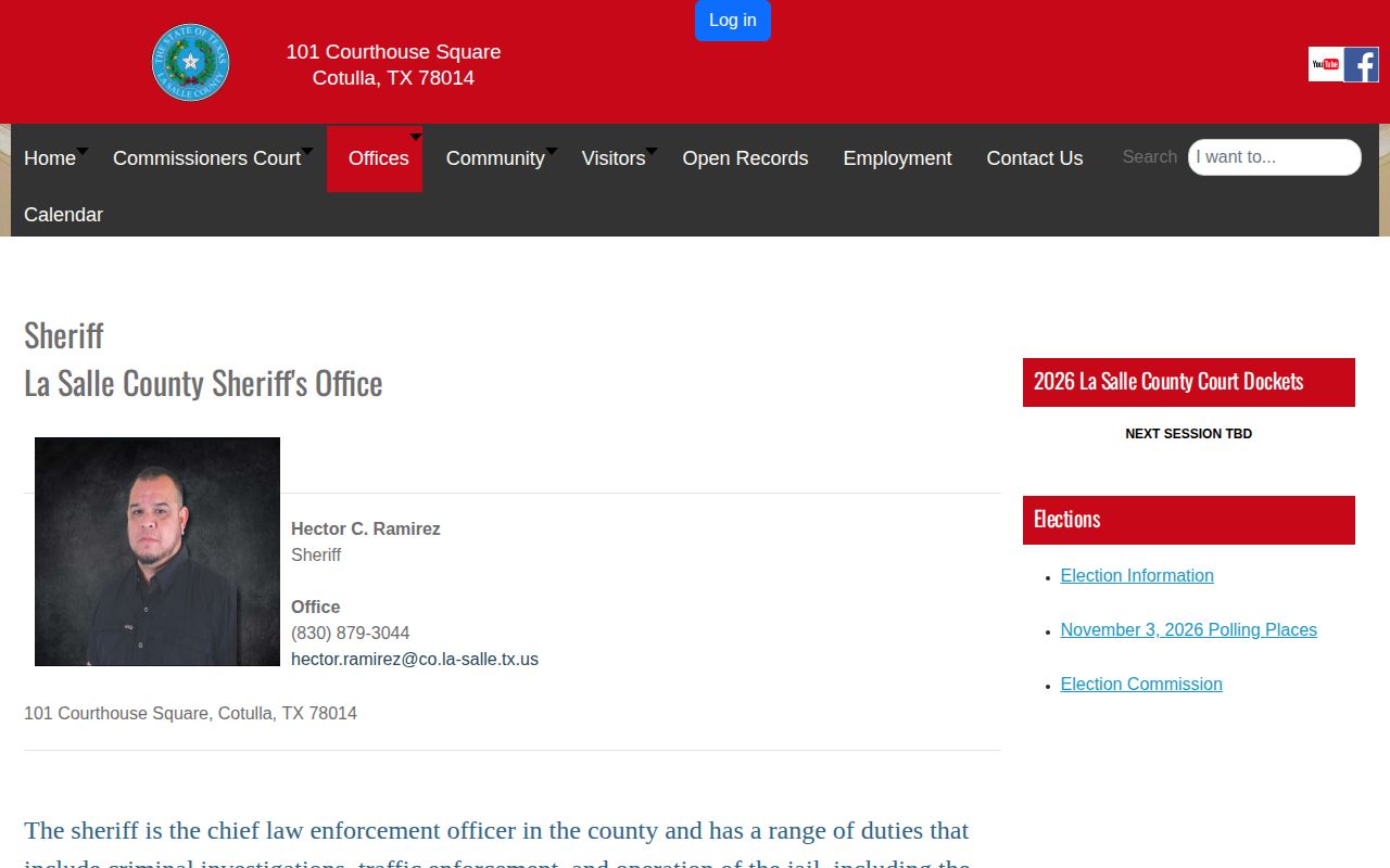 Screenshot of the official La Salle County Sheriff page describing jail responsibility