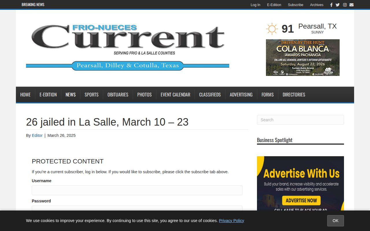 La Salle County arrest-news source page from Frio-Nueces Current